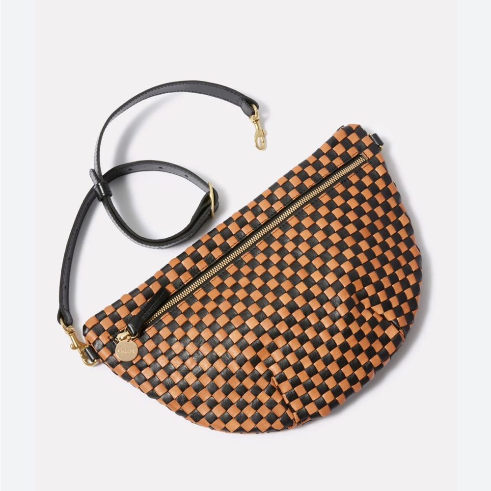 Clare V Grande Fanny Black/Natural crossbody check NWT